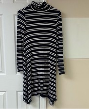 Anthropologie Maeve Turtleneck Stripe Swing Dress Blue White XS
