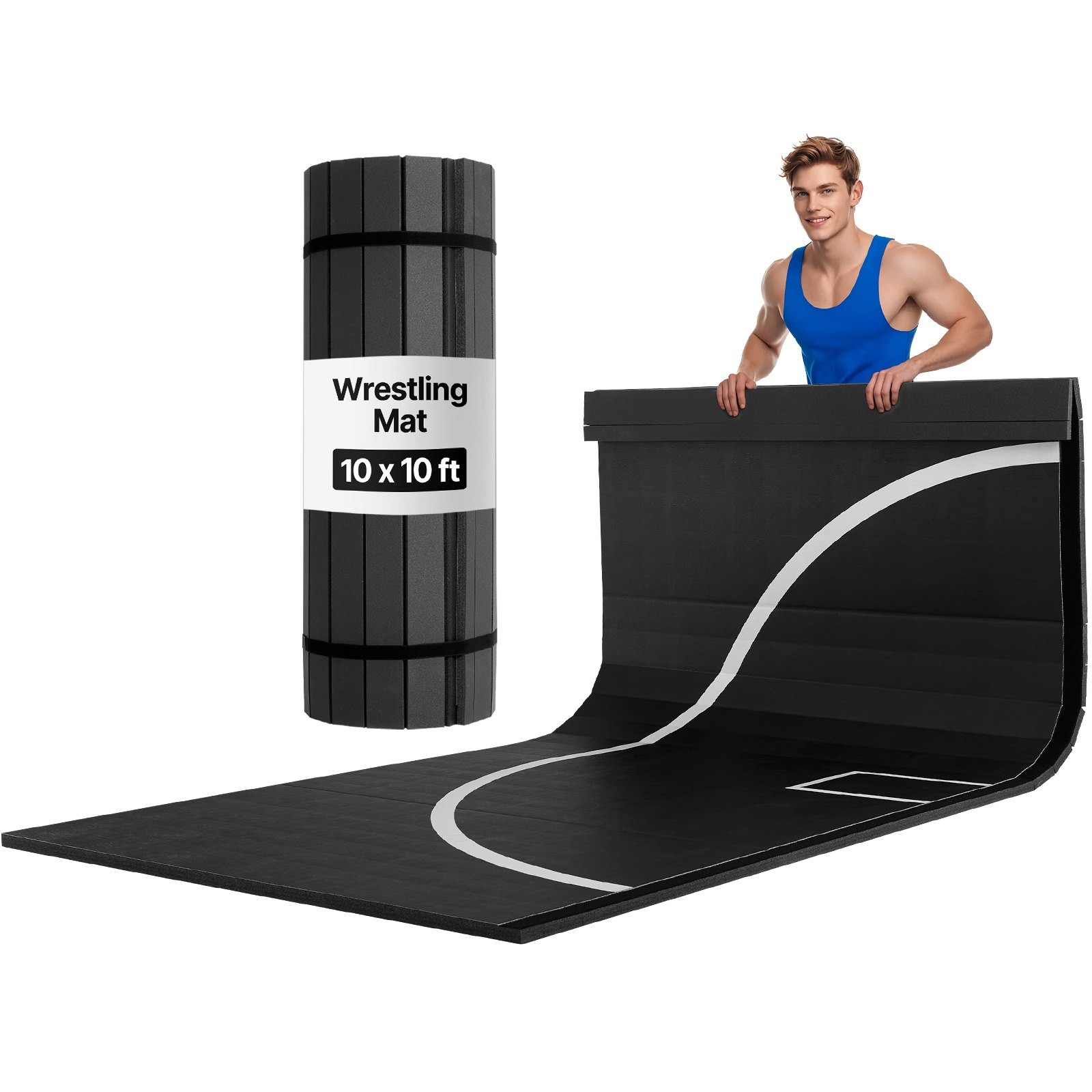 10x10 ft Wrestling Mat, Martial Arts Thick Mat for Home Gym Workouts Exercise, W