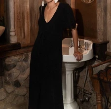 Olivaceous Women’s L Black Fuzzy V Neck Dress