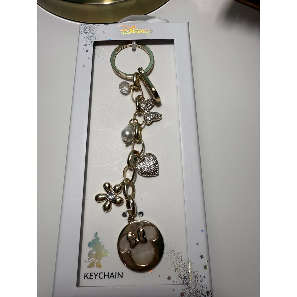 Disney Minnie Mouse Dije Llavero con Estrás Corazón Mariposa Flor Perla Foto 2 de 4