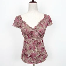 Vtg Ann Taylor Top Womens 12P Pink Silk Empire Waist Babydoll Y2K Phoebe Friends
