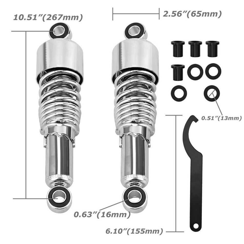 Chrome 10.5" Rear Shocks Absorbers Lowering For Harley Super  Low Police XL883LP