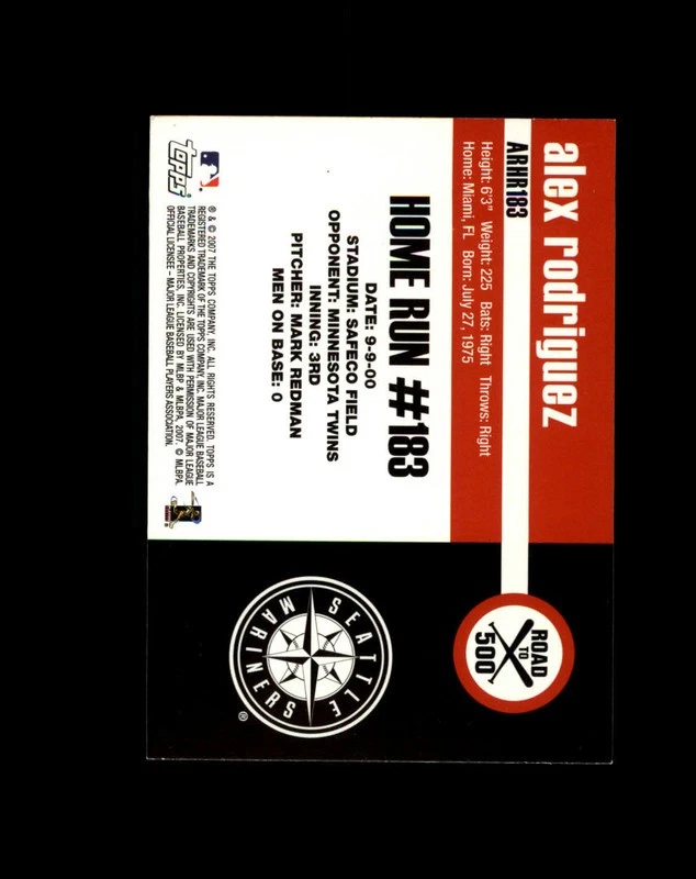 Alex Rodriguez 2007 Topps Road To 500 Home Runs Insert #ARHR183 - Image 2 of 2
