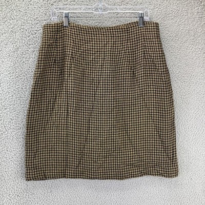 Josephine Chaus Tweed Skirt Size 14 Black Gold Check Lined Knee Length Classic