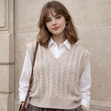 Cupcakes and Cashmere Beige Cable Knit Sweater Vest Preppy
