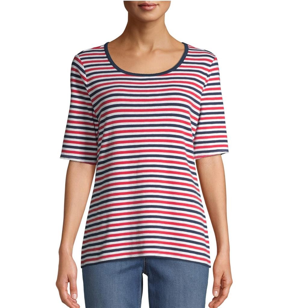 Womens Time & Tru Scoop Neck Elbow Length Sleeve T-Shirt Americana Size Med NWT