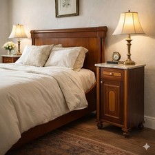 Antique Bedside Tables Mahogany Veneer White Marble XX Century Original
