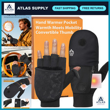 Winter Fingerless Gloves for Men Women, Convertible Mittens with Hand Warmer P
