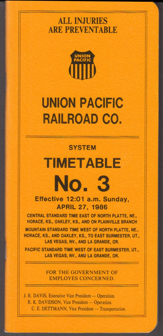 Union Pacific Railroad Employee System Timetable #3 4/27 1986