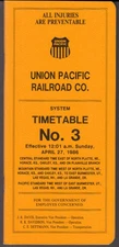 Union Pacific Railroad Employee System Timetable #3 4/27 1986