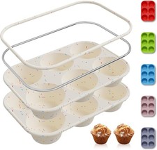 2 Pack 6 Cups Silicone Mini Muffin Pan with Metal Reinforced Frame Silicone M...