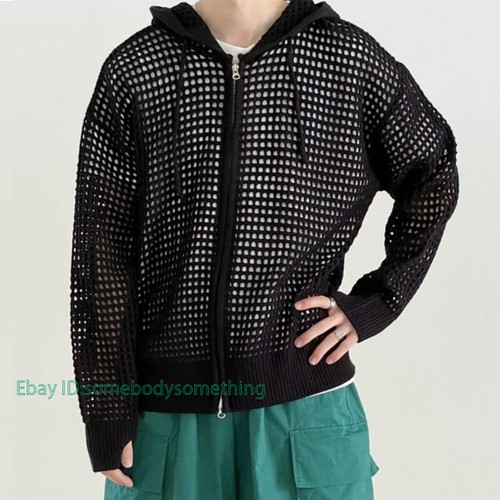 Unisex Hueco Tejido Cárdigan Sudadera con Capucha Suéter Cremallera Jersey Chaqueta Abrigo Moda - Imagen 15 de 18