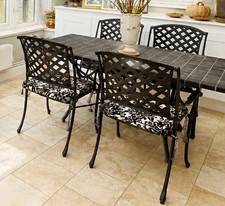 Black Metal & Stone Patio Dining Set Rectangular Table 4 Chairs Cushions