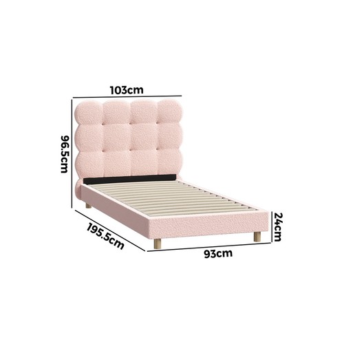 Oikiture Bed Frame Single Size Tufted Bedhead Boucle Fabric Pink - Picture 7 of 7