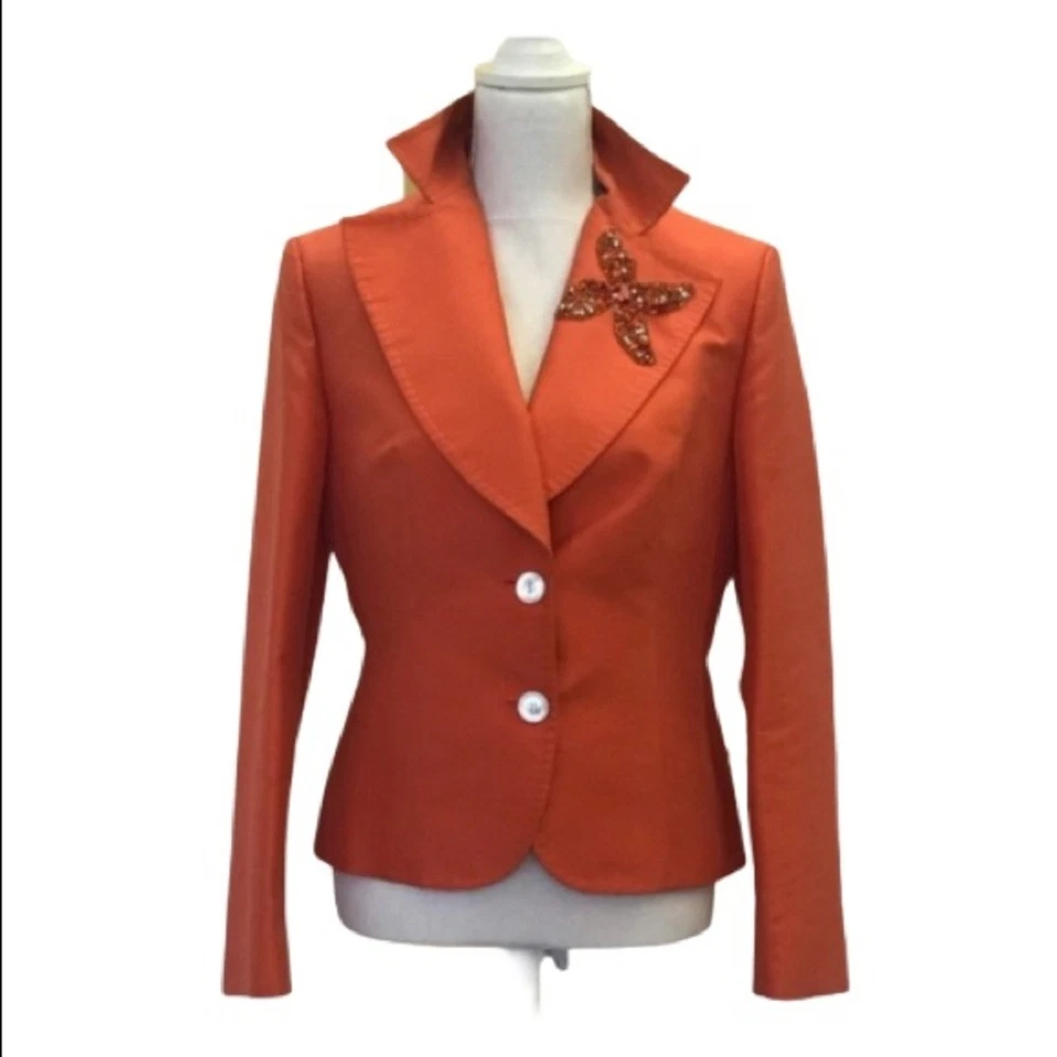 Chaqueta Blazer Kiton Hecha a Medida de Tafetán de Seda en Naranja Para Mujer Talla IT 46 US 10 Foto 2 de 4