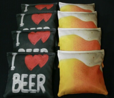 ''I LOVE BEER'' DRINK SHOT CHUG CHOICE 8 ACA Regulation Cornhole Bean Bags B219