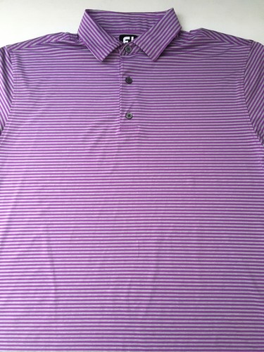 FOOTJOY EMBROIDERED PERFORMANCE STRIPED GOLF POLO SHIRT Purple Gray L - Picture 10 of 12