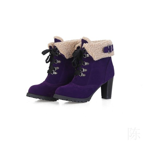 Mujer Gamuza Tela 8cm Tacón Plataforma Punta Redonda Invierno Cálido Botines Zapatos - Imagen 13 de 17
