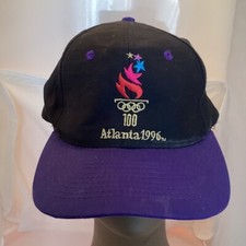 Vintage Atlanta USA Olympics 1996 Snapback Hat Cap Black  Purple American Flag