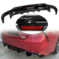 For 2018-2024 Toyota Camry SE XSE Glossy Black Rear Bumper Diffuser W/ Led Light