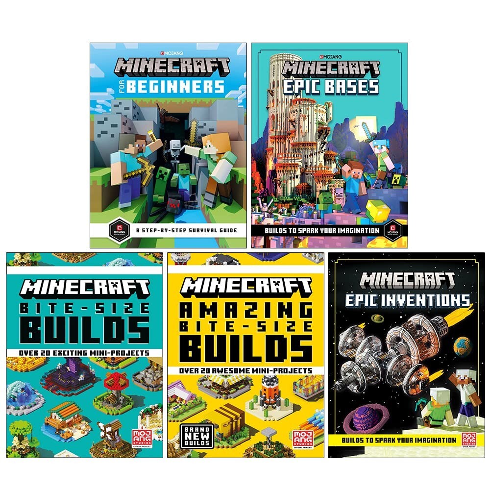 Minecraft 5 Books Collection Set By Mojang AB Minecraft for Beginners, Epic Base
