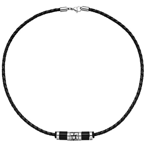 9mm Collier Cuir Avec Inox Combiné,Noirci,Unisexe,45cm - Picture 3 of 3