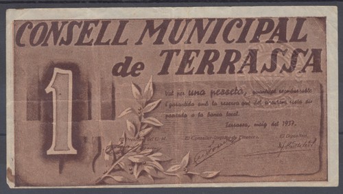 Billet Terrassa 1 Peseta 1937 - Conseil Municipal De Terrassa - Photo 1 sur 2