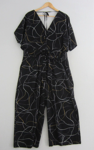 City Chic Jumpsuit Womens Plus Medium 18 Black White Yellow Geometric Wide Leg - Picture 7 of 20