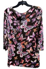 TORY BURCH Butterfly Silk Dress Size M Brown Pink Purple Stretch Tunic Top