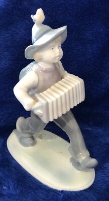 KUNSTPORZELLAN ILMENAU GDR Germany Figurine Boy Playing Accordion Porcelain EUC