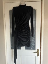 Black Glitter Velvet Ruched Drape Mini Dress Size 8