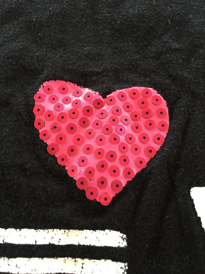 Total Girl Negro Blanco Gato Rosa Lentejuelas Rojo Corazón Ojos Manga Corta 10-12 Foto 3 de 4