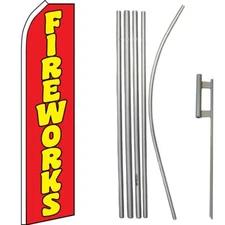 Fireworks Red / Yellow Swooper Flag & 16ft Flagpole Kit/Ground Spike