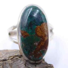 5 Gm 925 Sterling Silver Natural Chrysocolla Malachite Gemstone Ring 7.3" US
