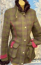 Ness Shearling Trim Heather-tones Tweed Tartan Field Coat, Floral Quilt Lined 8