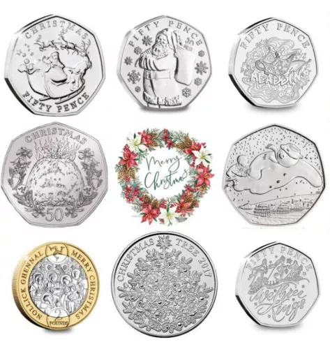 Christmas Coins 50p/£2/10p/£5 - Snowman, Penguin, Isle of Man, Gibraltar etc