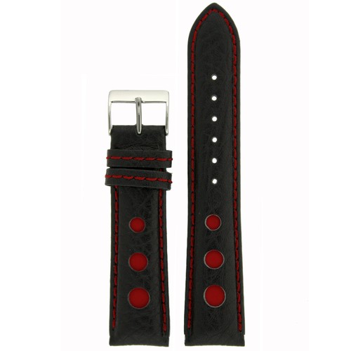 Watch Band Mens Leather Black Rally Race Sport Strap Red Yellow Blue 18mm -22mm - Picture 10 of 10