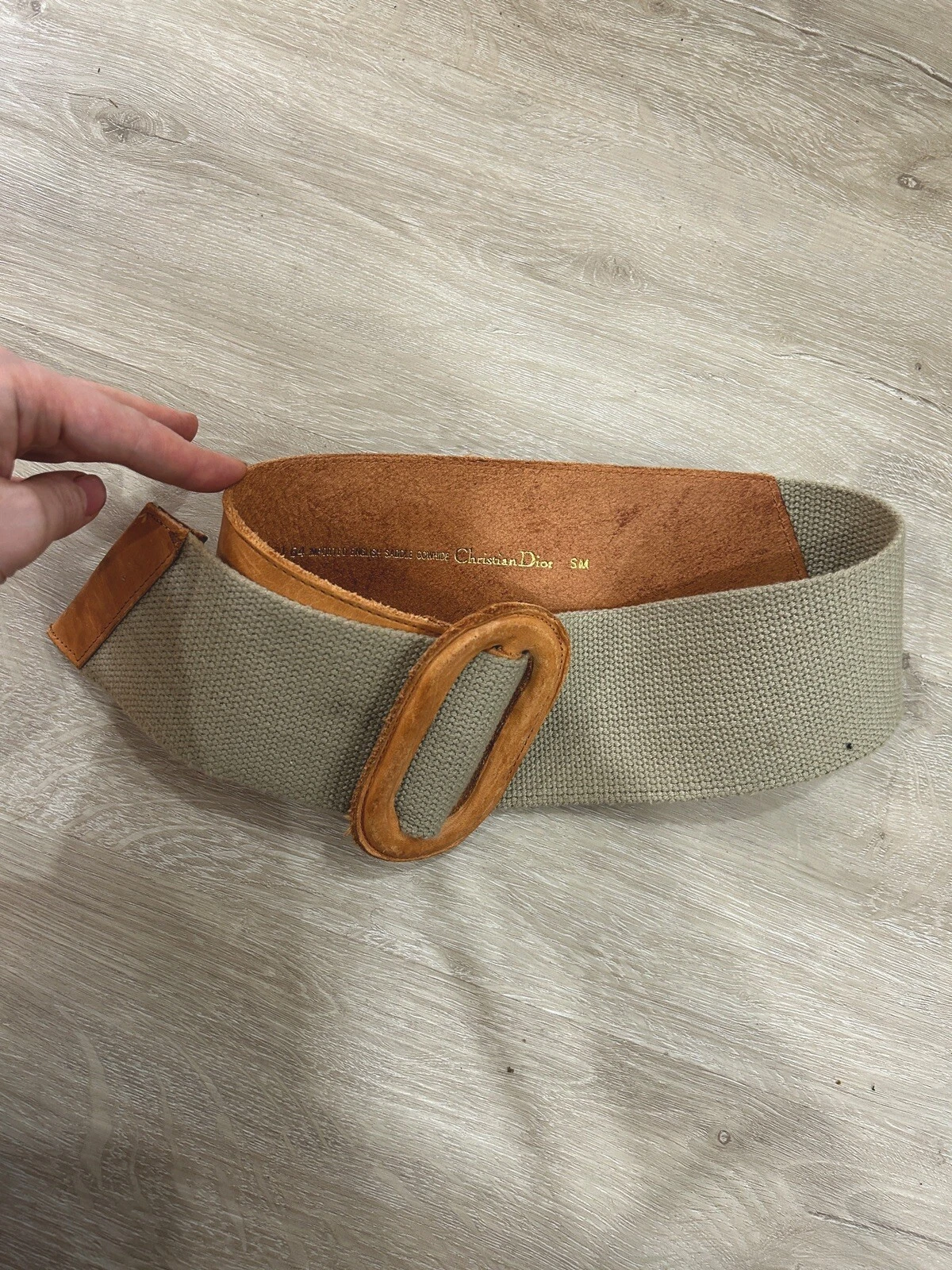 CHRISTIAN DIOR ceinture large femme vintage orange marron cuir de vachette tissé taille S