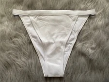 PINK Victorias Secret White Ribbed High Leg String Swim Bikini Bottom
