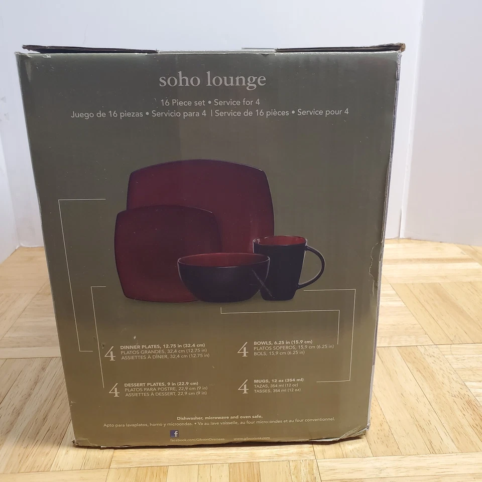 Gibson Soho Lounge 16 Piece Reactive Glaze Dinnerware Plates, Bowls, & Mugs, Red - Image 2 of 4