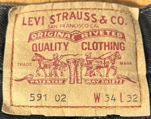 Vintage Herren Levi’s 591 Regular Straight Button Fly Schwarz Denim Jeans, W34 L32 - Bild 4 von 8