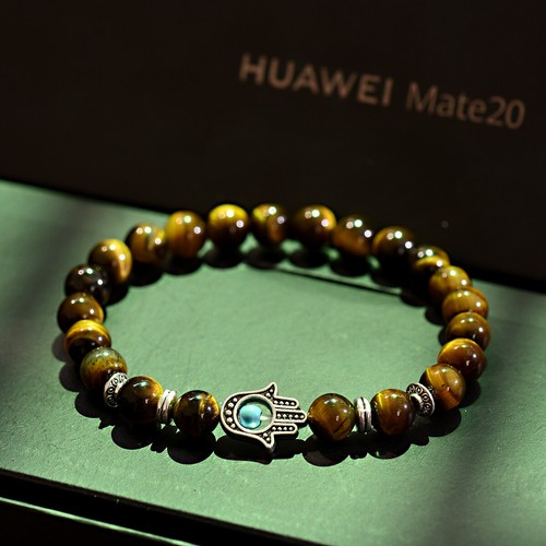Hamsa Hand von Fatima natürliche Lava Tigerauge Stein Silber Perlen Glücksarmbänder - Bild 4 von 8