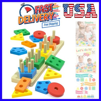 Montessori Toys for 1 2 3  Old Boys Girls Gifts, Wooden Shape Sorter Toys for...