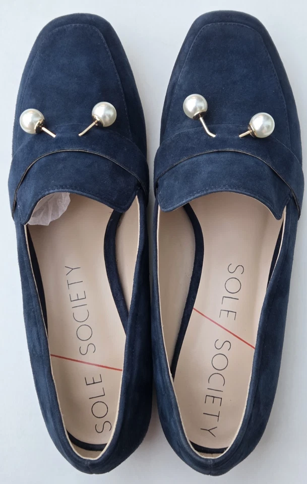 Sole Society Caspar Navy Suede Loafers with Pearl Detail – Women's Size 9 Shoes - Image 4 of 4