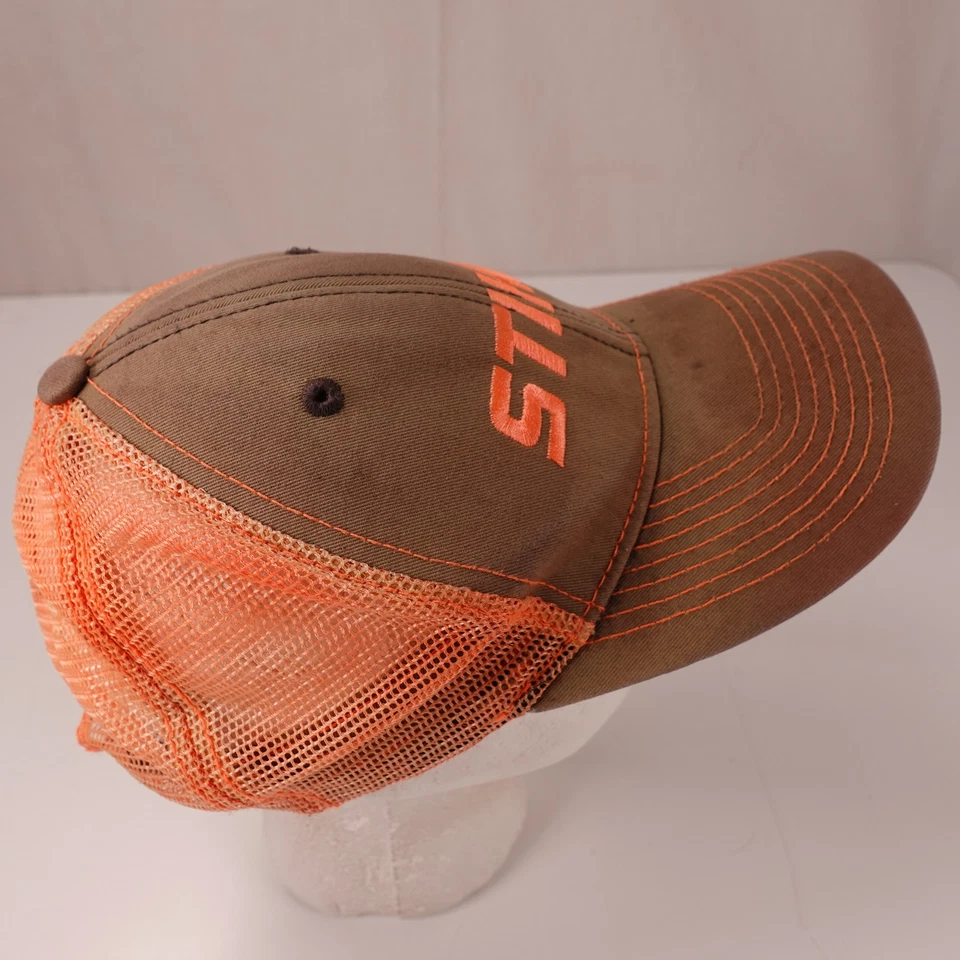 Gorra STIHL Malla Espalda Ajustable Para Hombre Marrón Naranja Logo Desteñida Gorra Camionero Foto 4 de 4