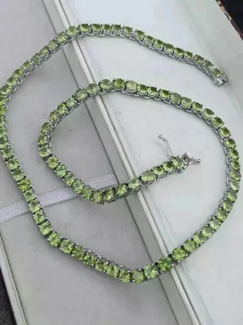 16Ct Round Cut Lab Created Peridot Women'sTennis Necklace 14K Wh Gold Plated 18" Foto 4 de 4