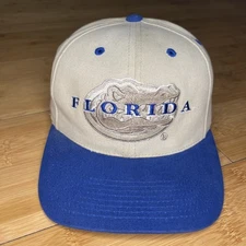 VTG OC Florida Gators Spell Logo Retro Beige Blue Structured Strapback Hat Cap