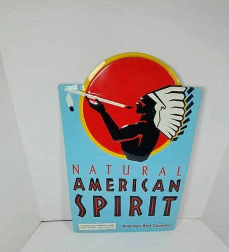1990s Vintage Blue Natural American Spirit Cigarette Metal Tin Sign 19"x12"