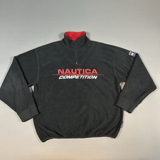 Vintage Nautica Competition Fleece Mens XL Black 1/4 Zip Jacket Made In USA 90S