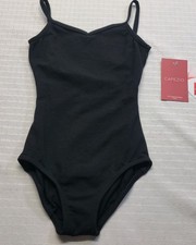 Capezio V-Neck Camisole Leotard Black Criss-crossed MultiStrap Back Detail SZ SC